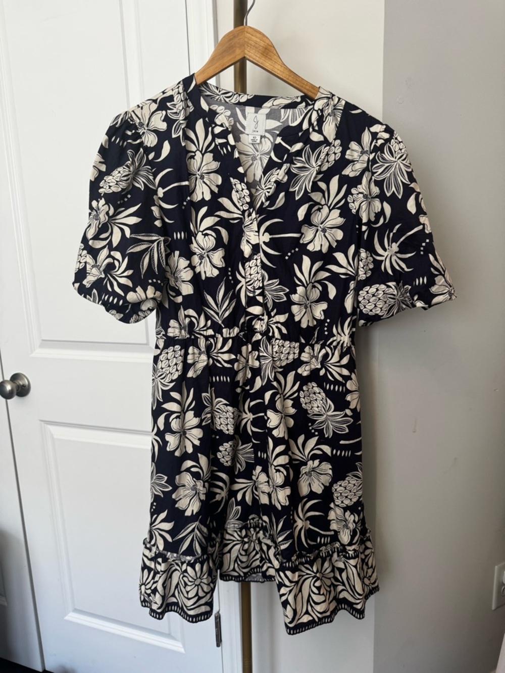 NWOT Joie Navy & Ivory Tropical Pineapple Floral Mini Dress - Picture 2 of 4